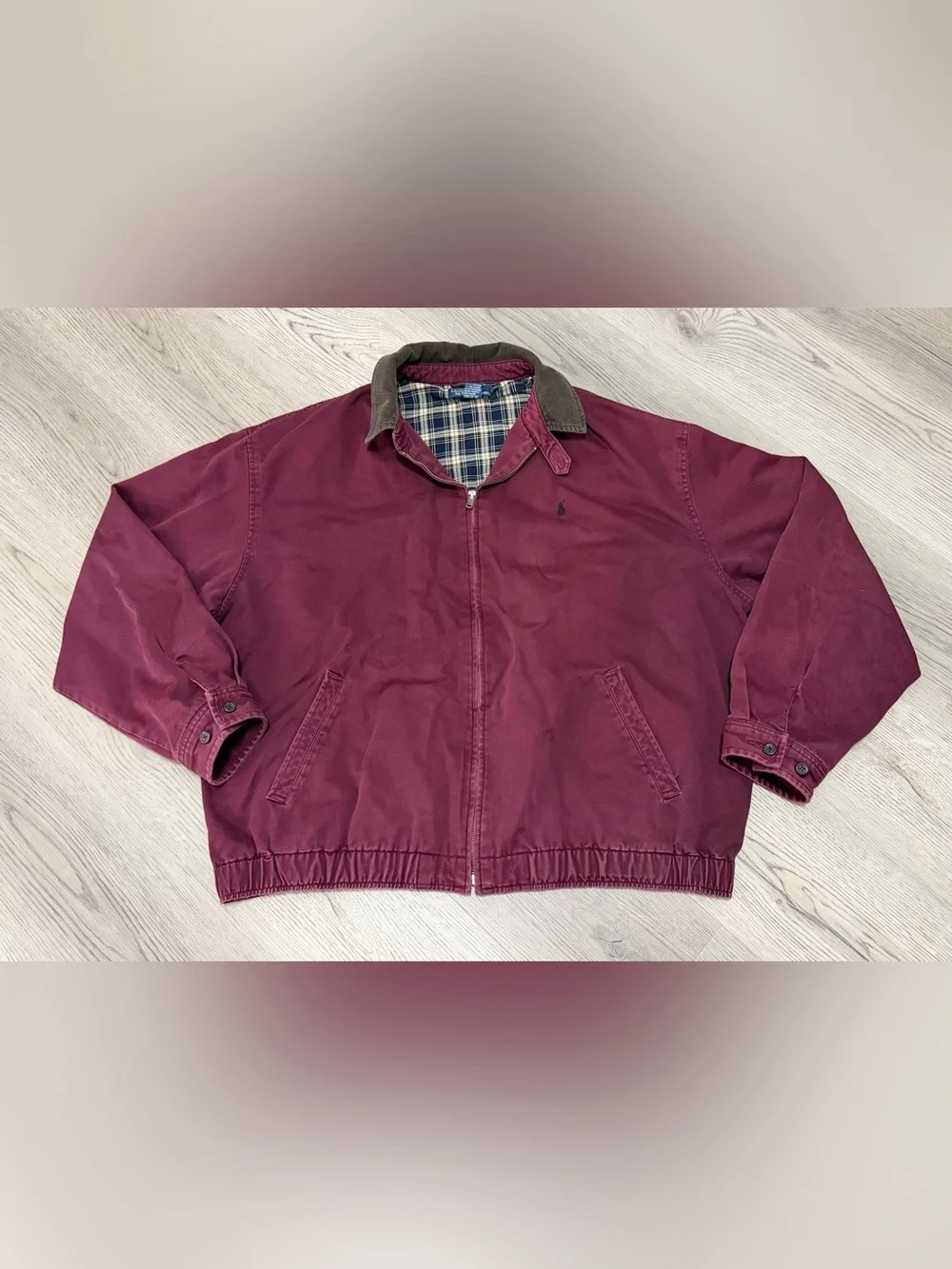 Vintage Polo Ralph Lauren Harrington Jacket Lined Corduroy Collar Burgundy XXL